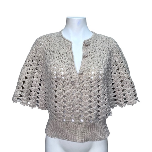 Handmade Crocheted Knitted Tan Butterfly Batwing Flutter Sleeve - Picture 1 of 10